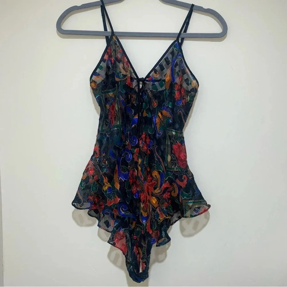 Vintage 80’s 90’s floral  Victoria Secret Gold Label One Piece bodysuit size XS - Picture 6 of 17